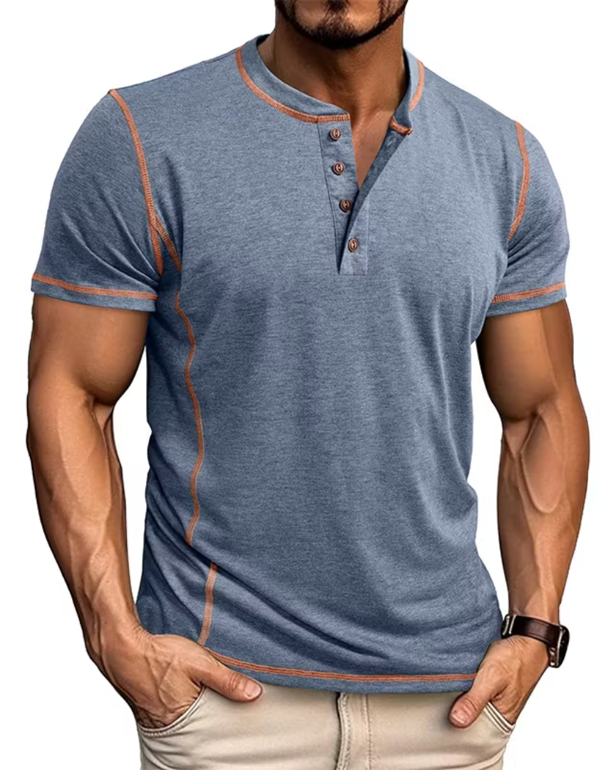 Men's Crew Neck Henley T-Shirt | Short Sleeve