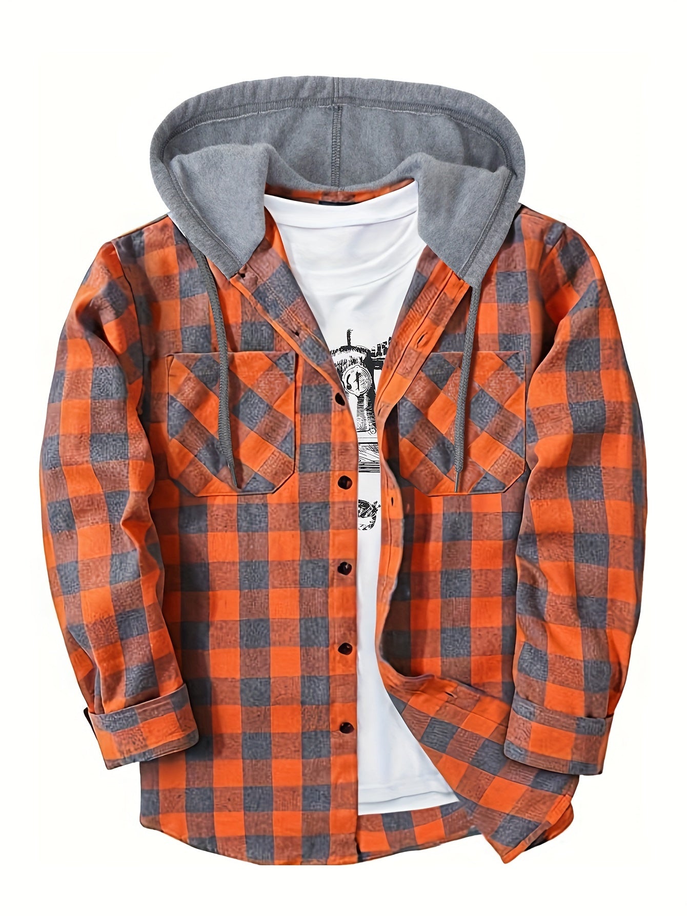 Men's Checked Hooded Shirt | Long Sleeve