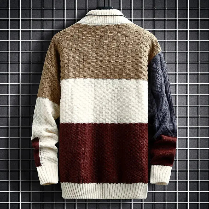 Men's Colour Block Cable Knit Jumper | Crew Neck