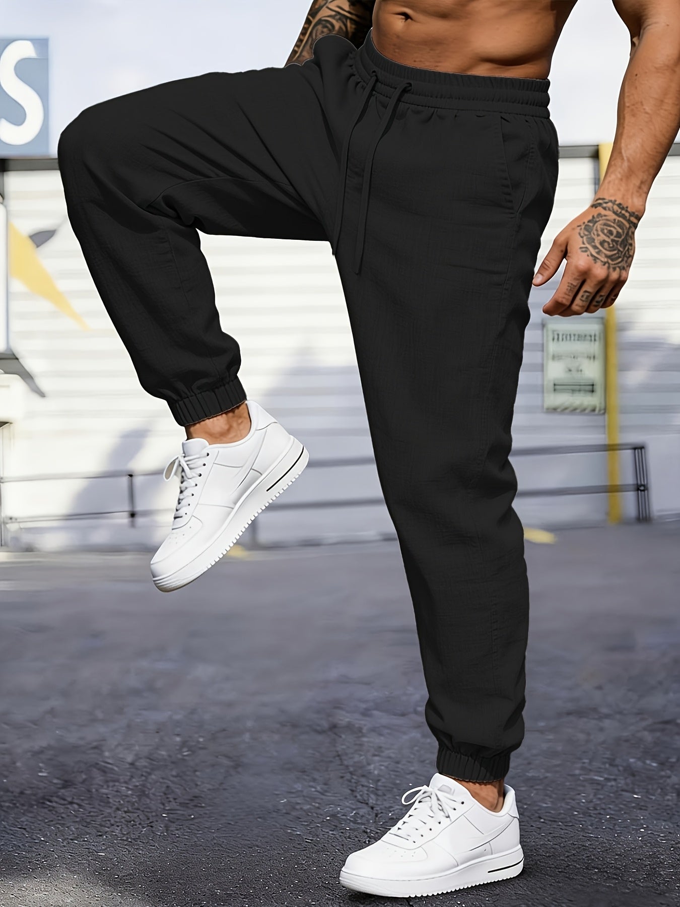 Men's Cuffed Tapered Trousers | Adjustable Drawstring Waist