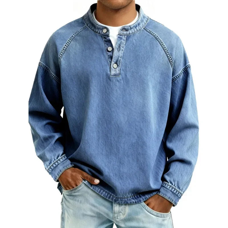 Men's Grandad Collar Henley Shirt | Long Sleeve