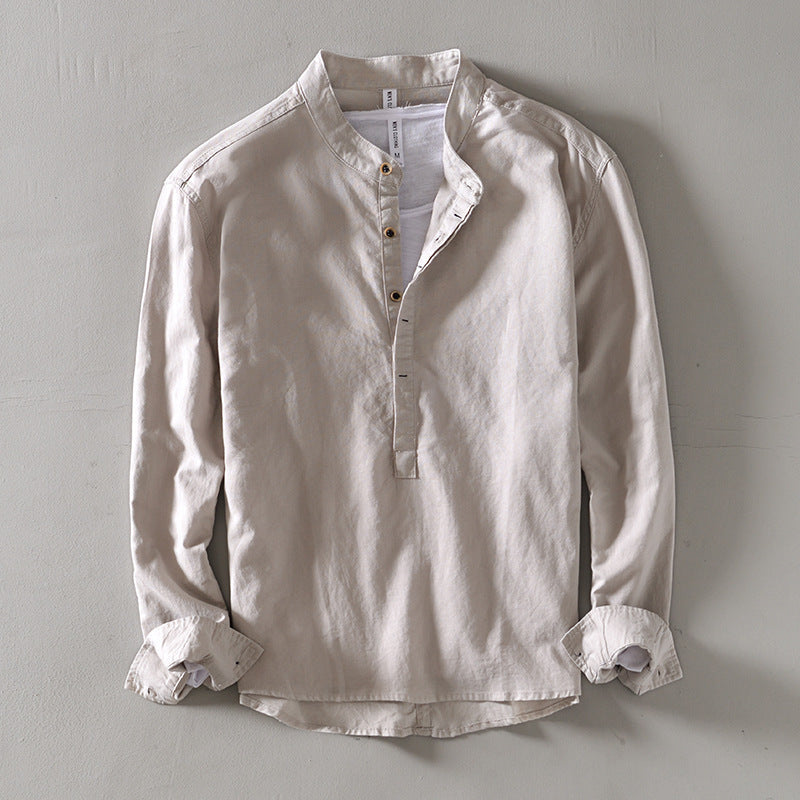 Men's Grandad Collar Long Sleeve Shirt | Half Button