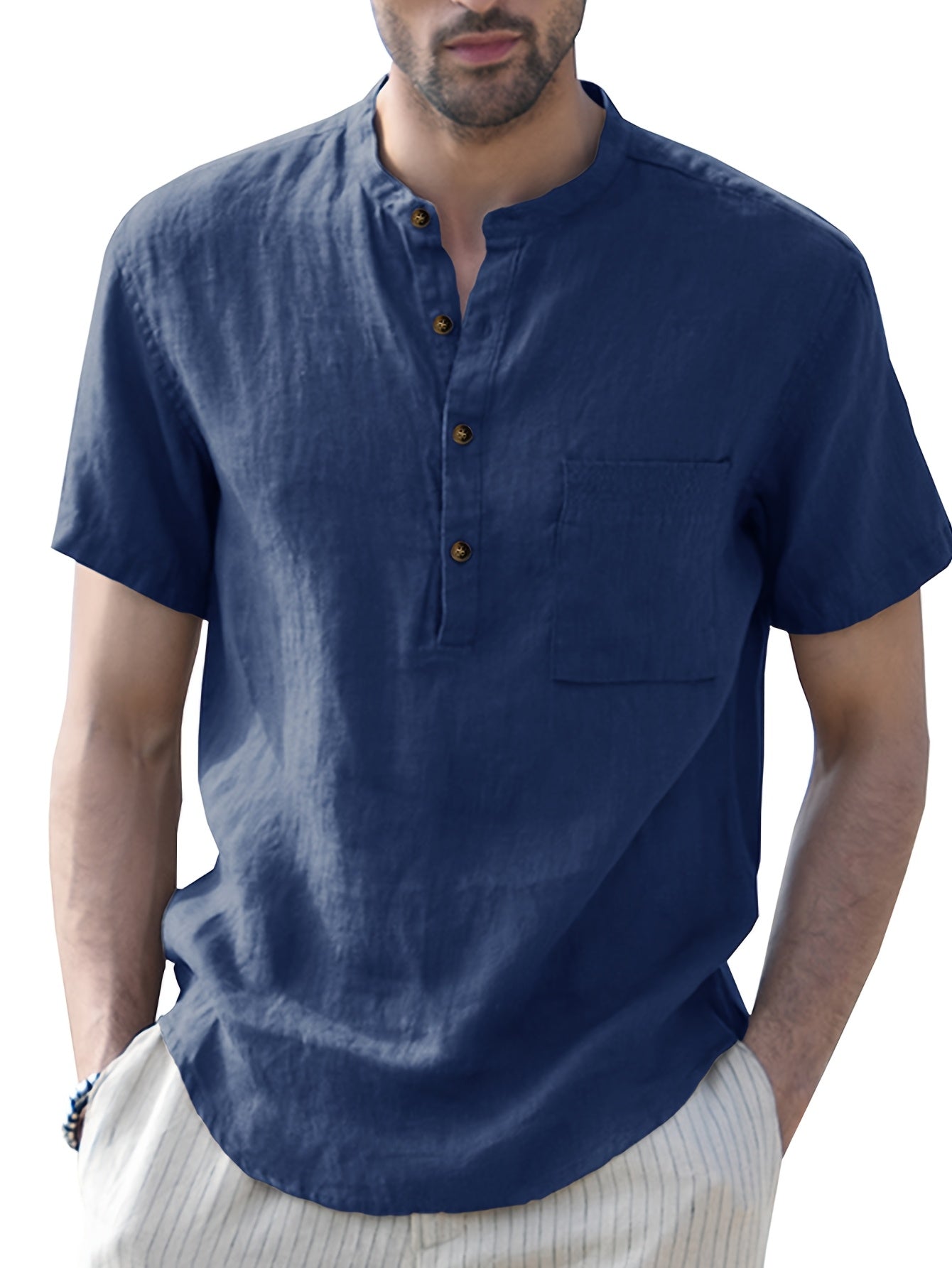 Men's Grandad Collar Shirt | Half Button