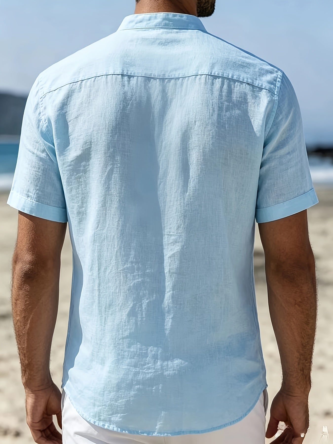 Men's Grandad Collar Designer Shirt | Short Sleeve