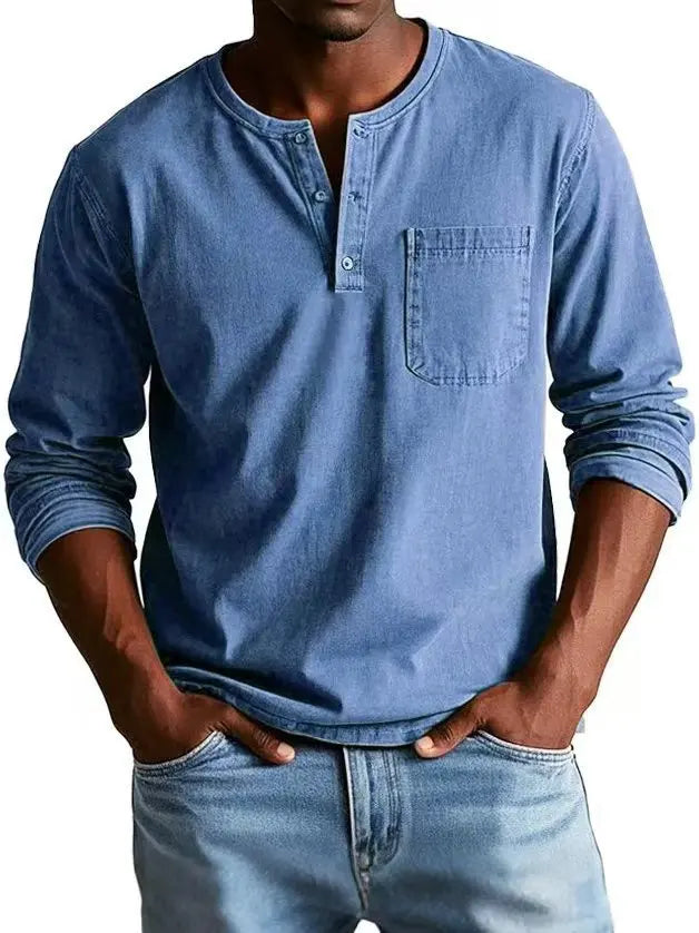 Men's Long Sleeve Henley T-Shirt | Chest Pocket