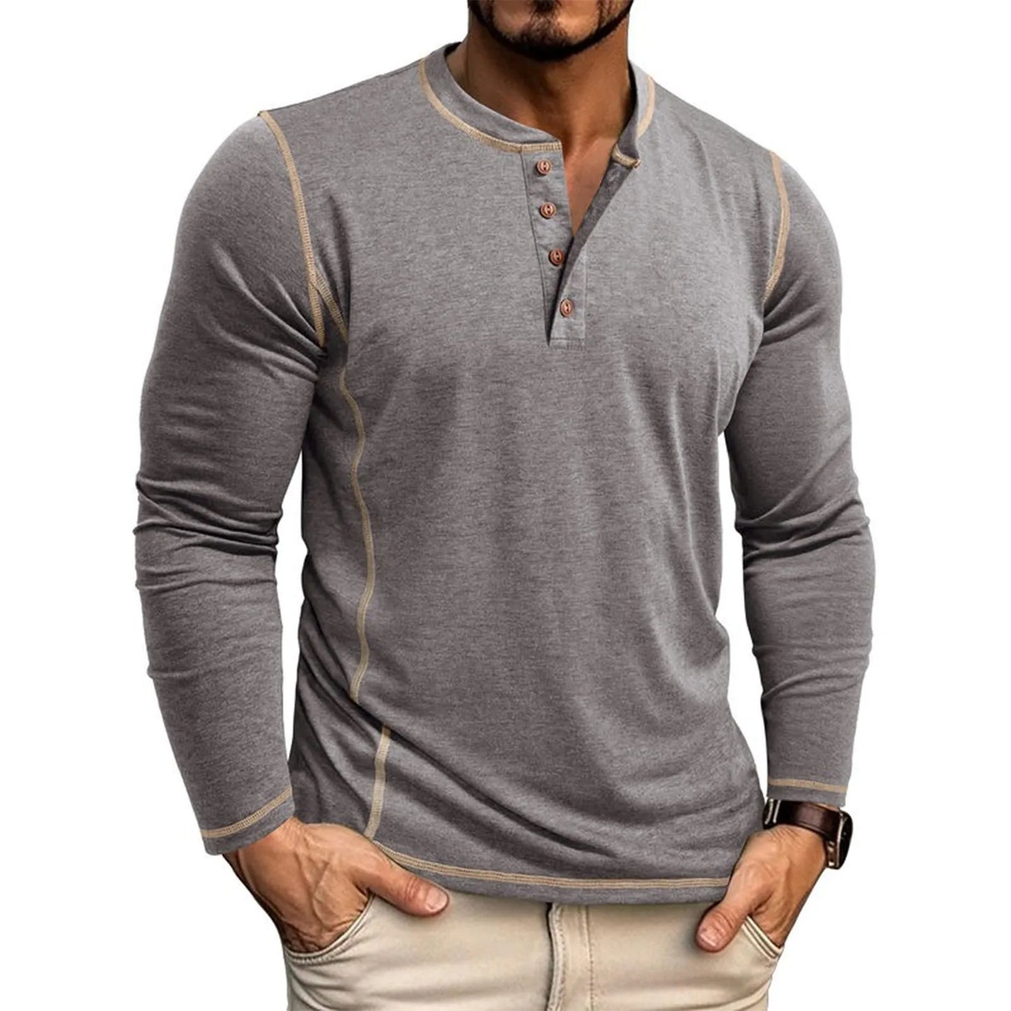 Men's Henley Long Sleeve T-Shirt | Button