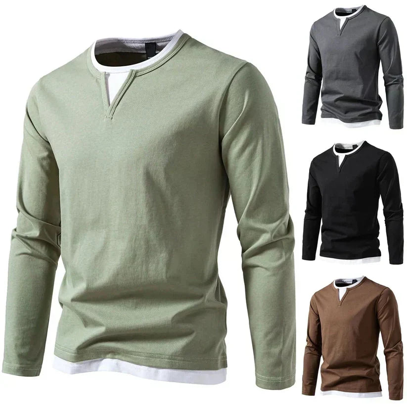 Men's Notch Neck T- T-Shirt | Long Sleeve
