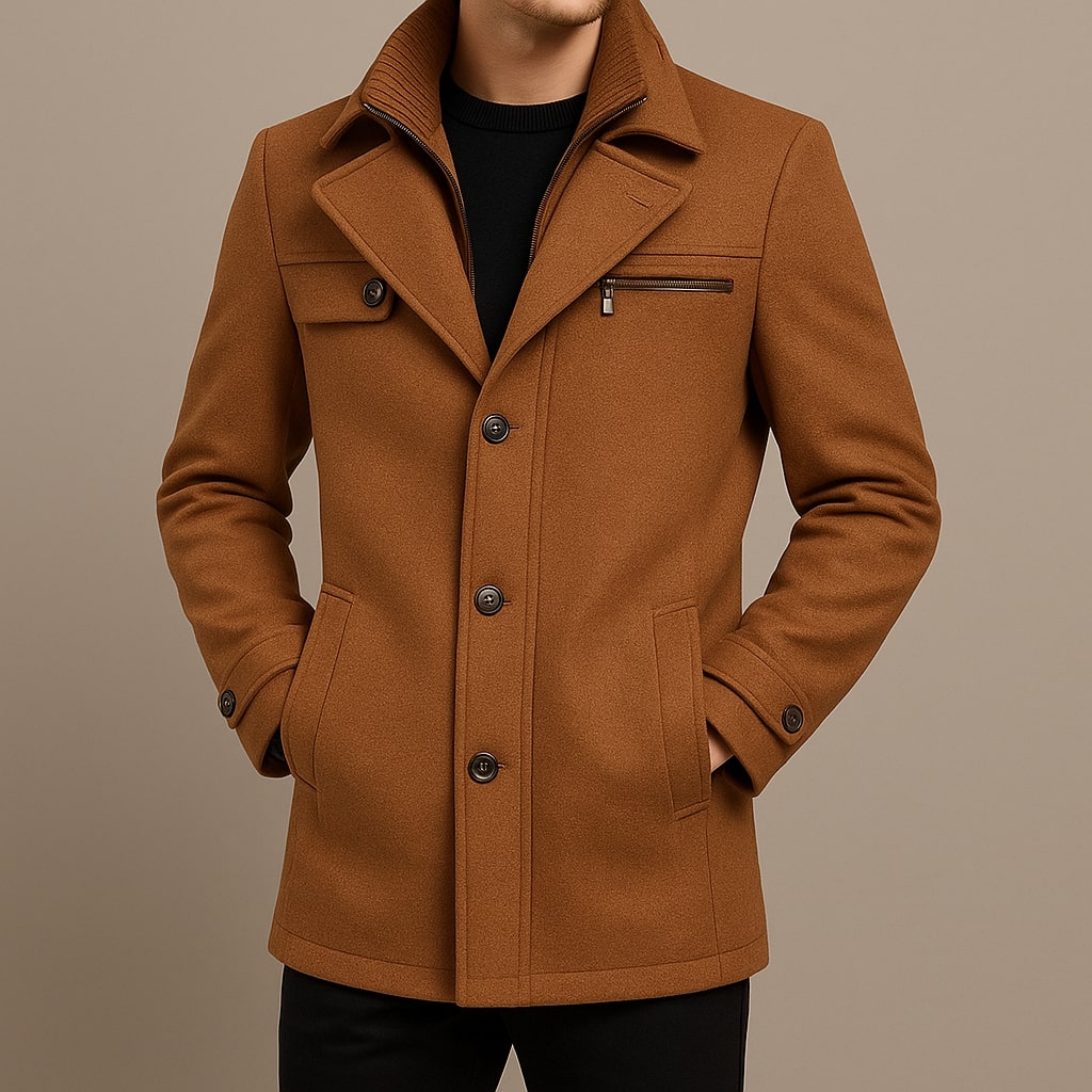 Men's Notch Lapel Overcoat | Funnel Neck