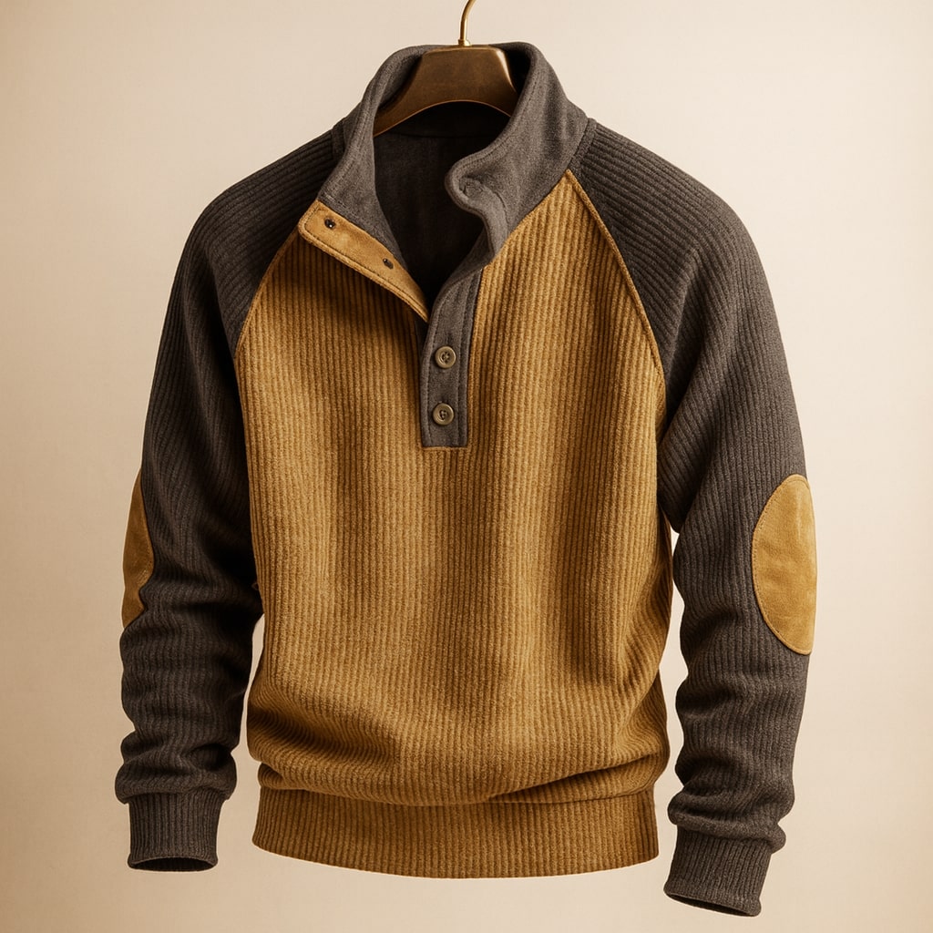 Men's Ribbed Button Neck Jumper | Long Sleeve