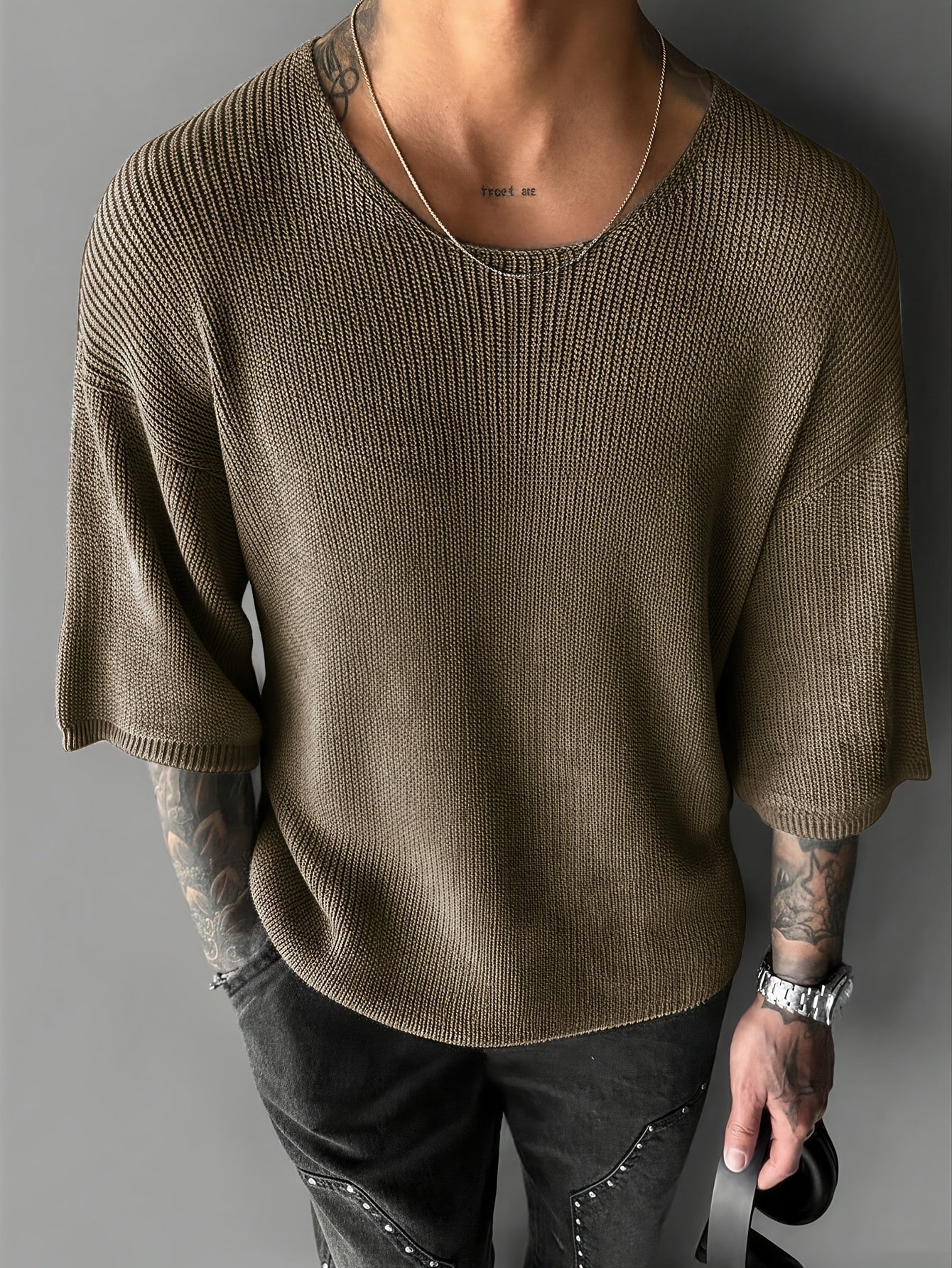 Men's Knitted Crew Neck Jumper | Short Sleeve