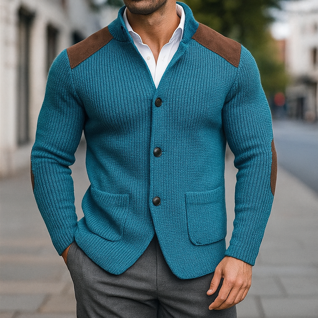 Men's Ribbed Knit Cardigan | Funnel Neck