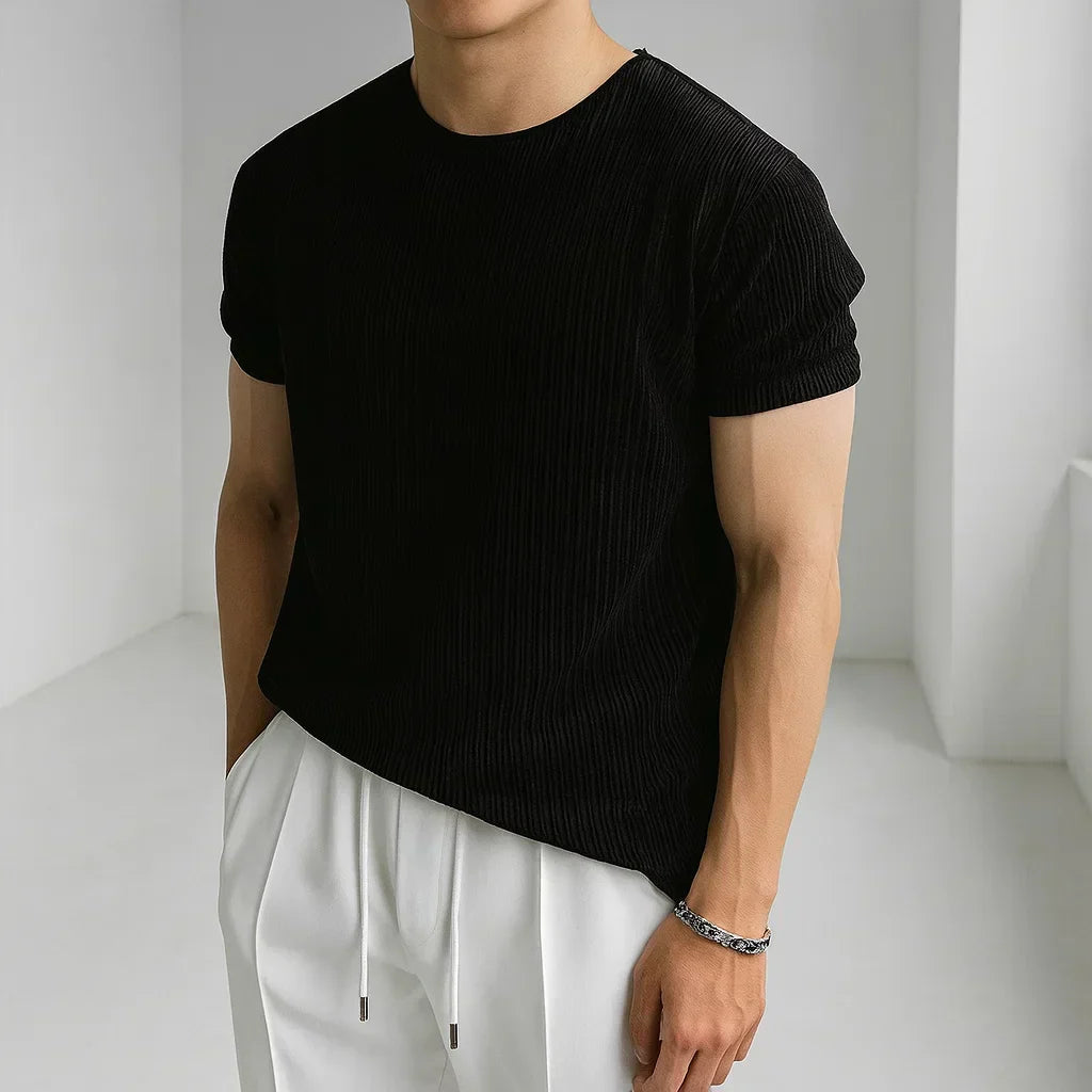 Men's Ribbed Crew Neck T- T-Shirt | Short Sleeve