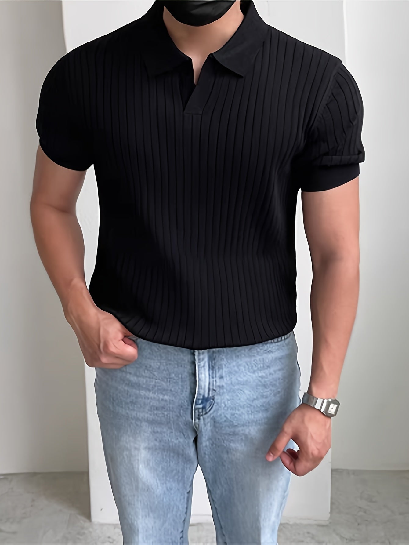 Men's Ribbed Slim Fit Polo Shirt | Short Sleeve