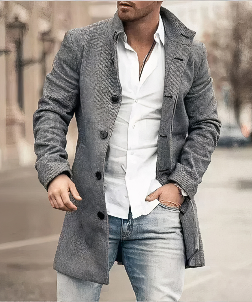 Men's Longline Overcoat | Stand Collar