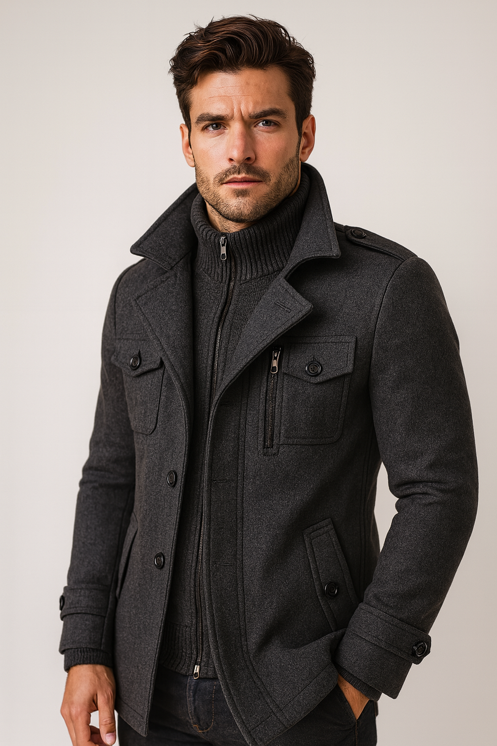 Men's Pea Coat | Button Front