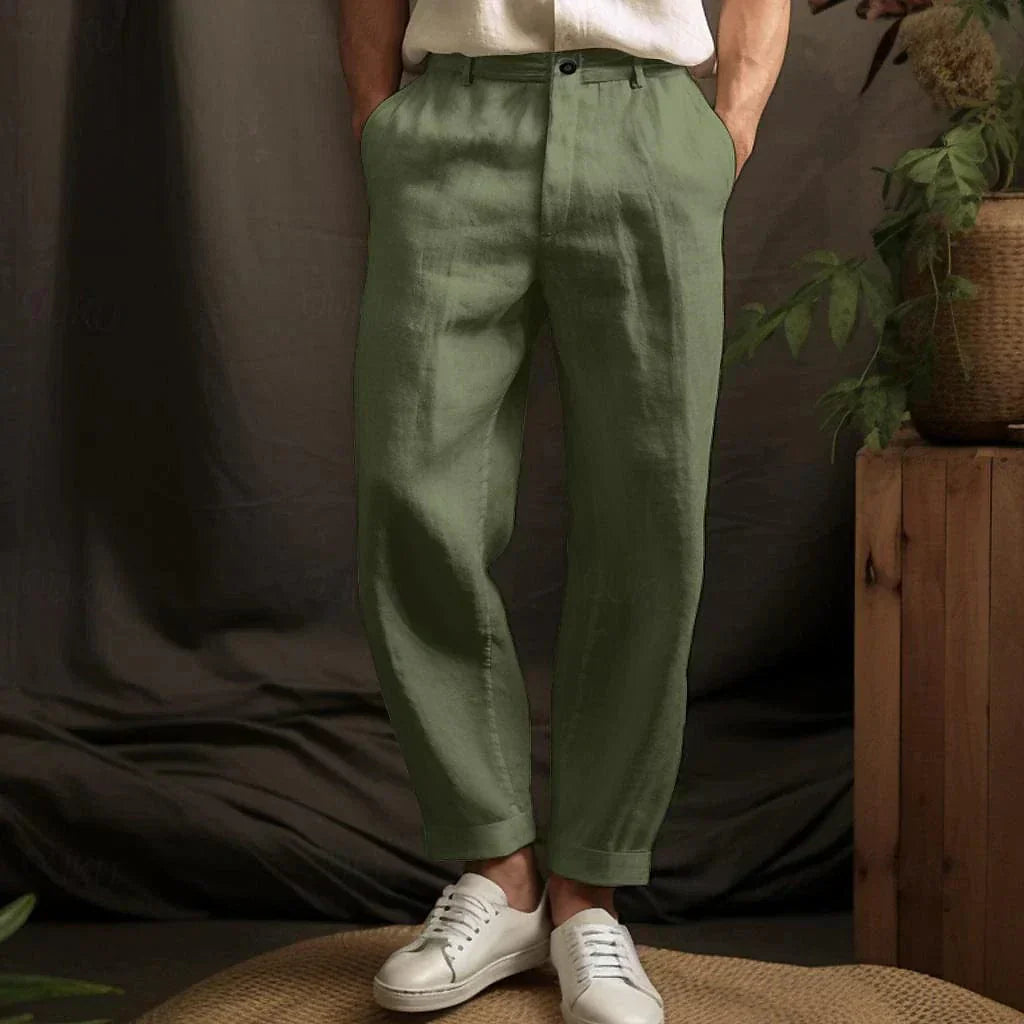 Men's Pleated Tapered Trousers | Turn-Up Hem