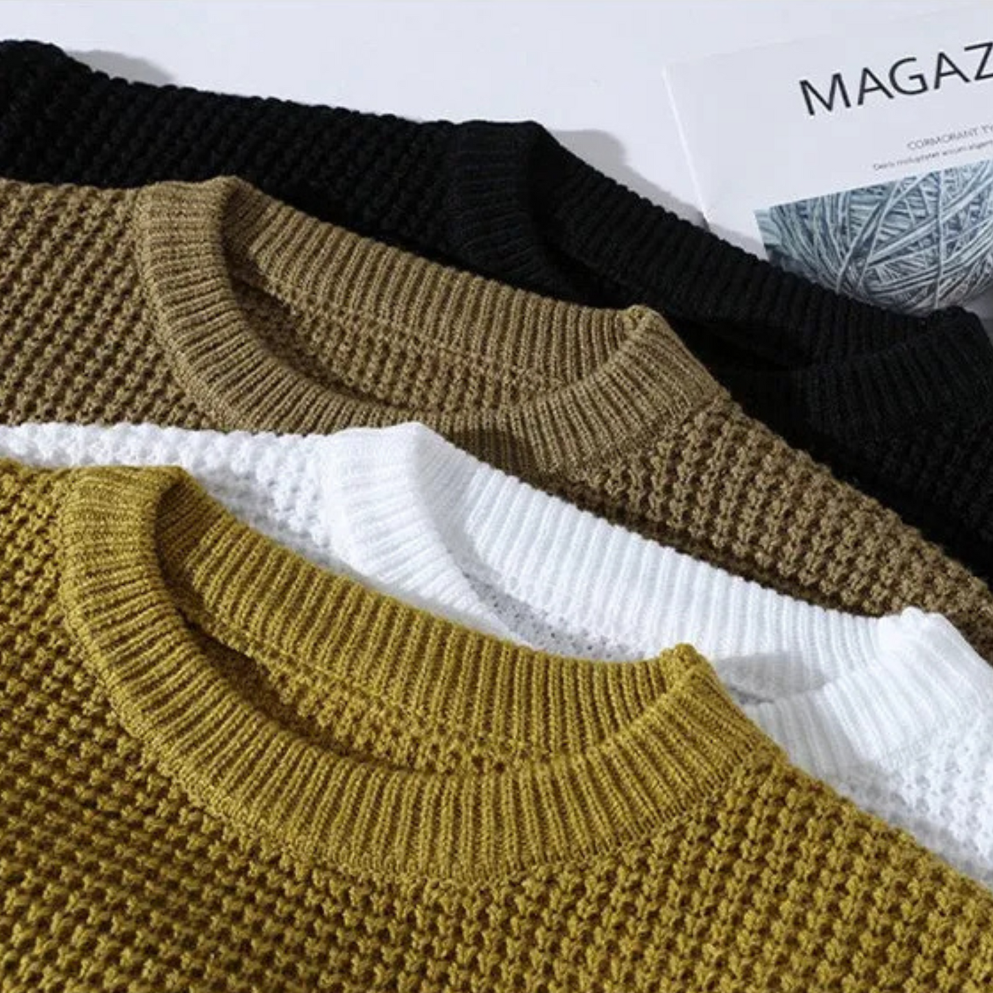 Men's Waffle Knit Jumper | Crew Neck