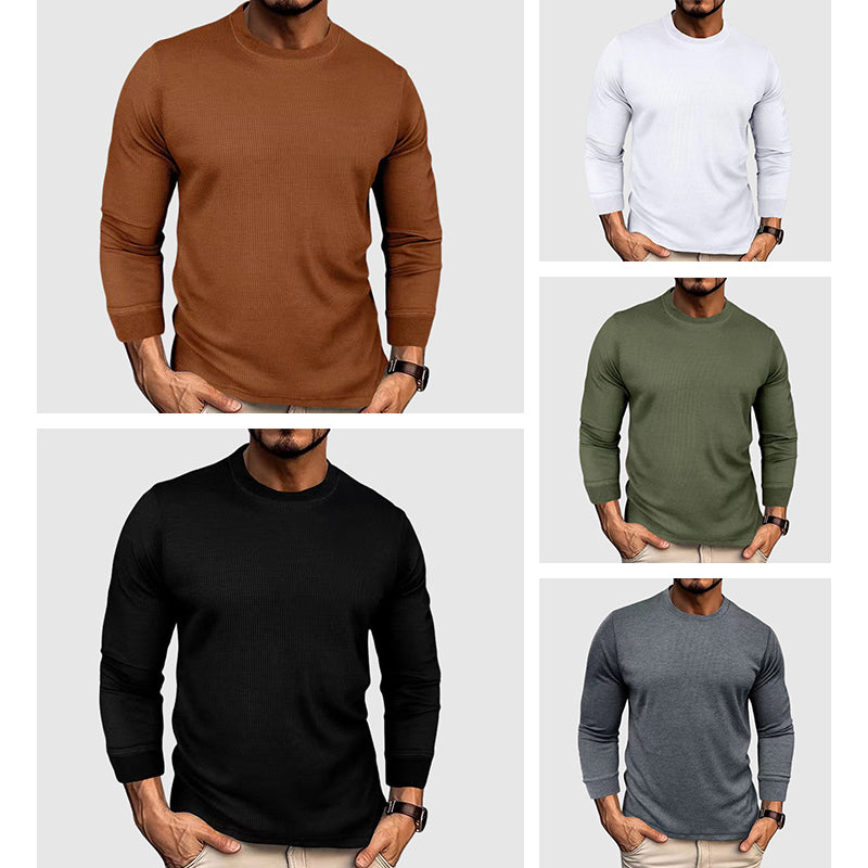 Men's Waffle Knit Top T-Shirt | Long Sleeve