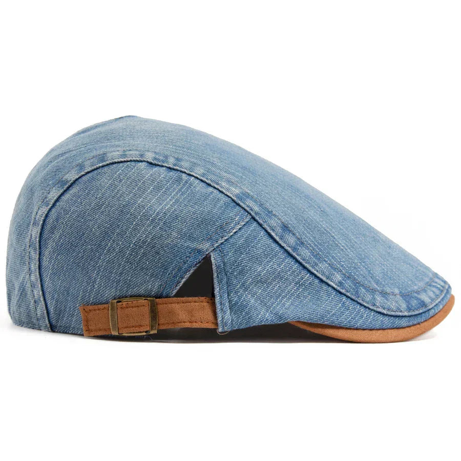 Men's Washed Denim Flat Cap | Adjustable Fit