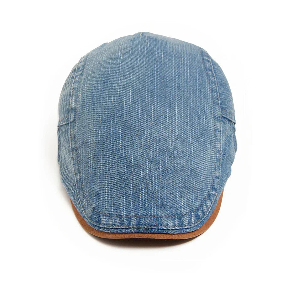 Men's Washed Denim Flat Cap | Adjustable Fit