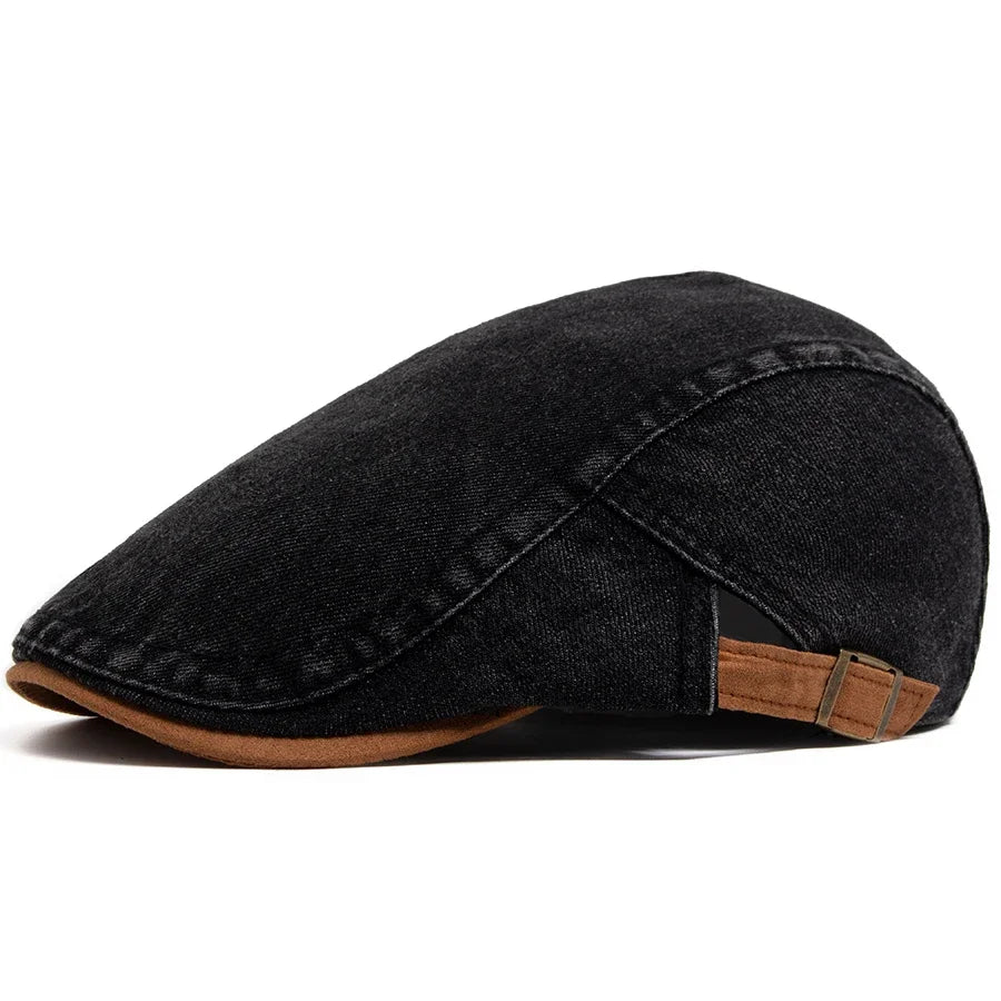 Men's Washed Denim Flat Cap | Adjustable Fit