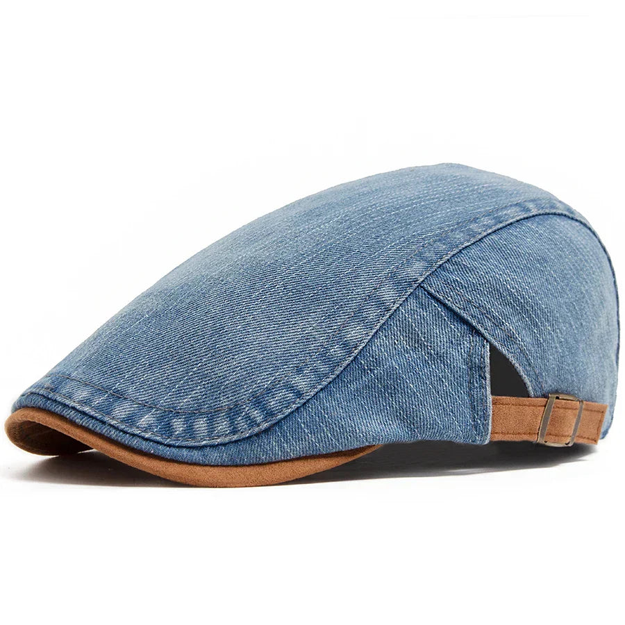 Men's Washed Denim Flat Cap | Adjustable Fit