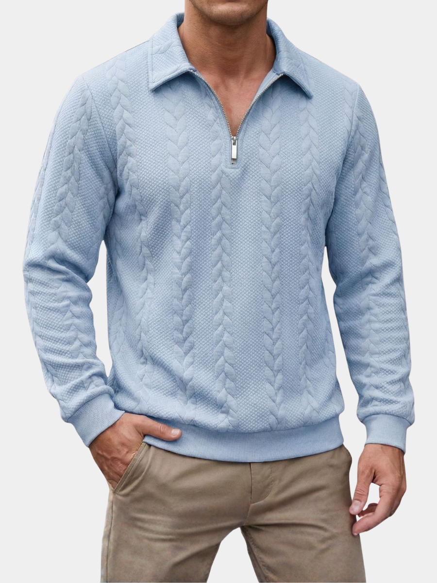 Men's Cable Knit Polo Jumper | Quarter Zip