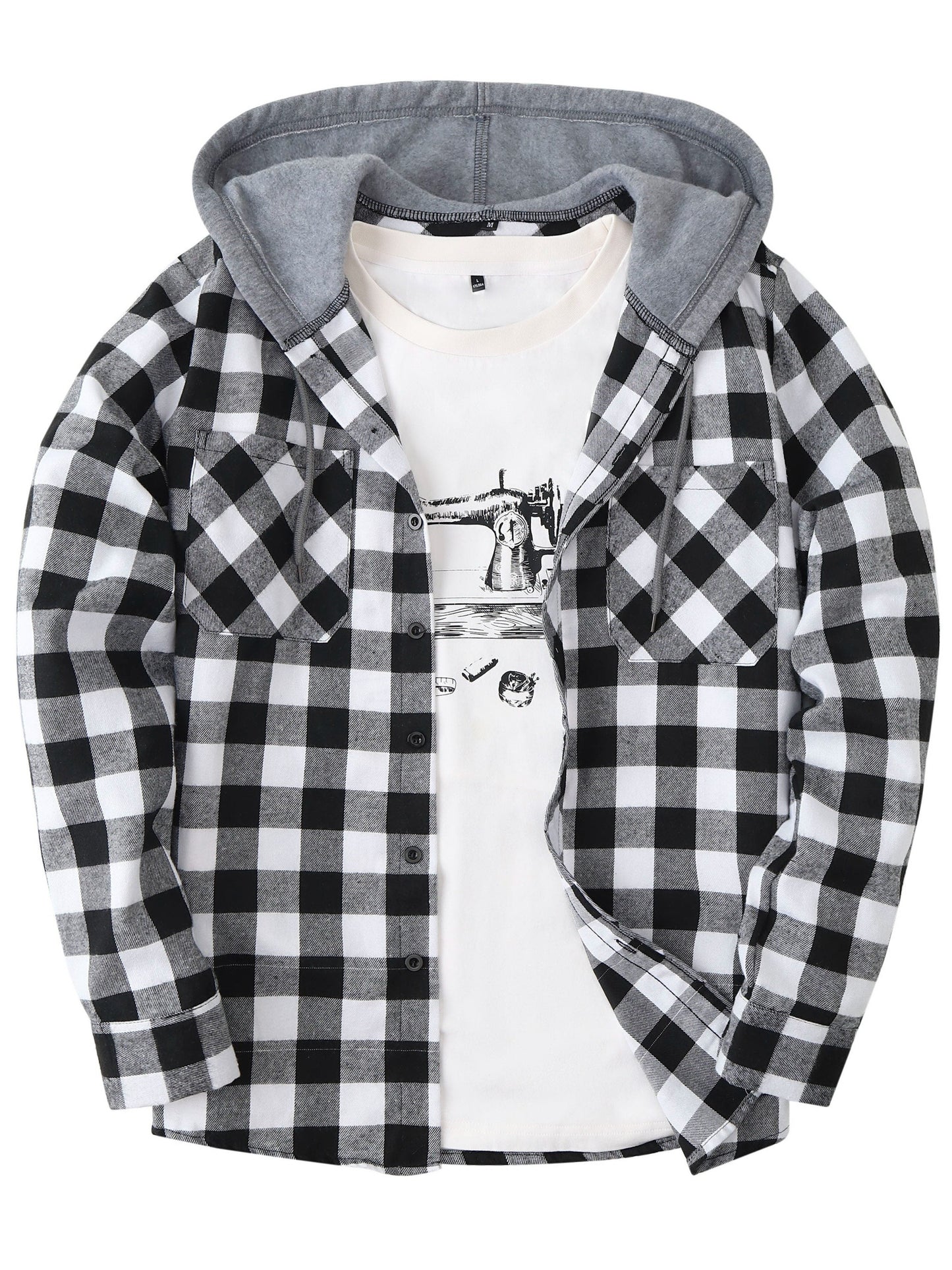 Men's Checked Hooded Shirt | Long Sleeve