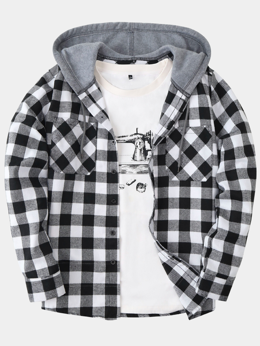 Men's Checked Hooded Shirt | Long Sleeve