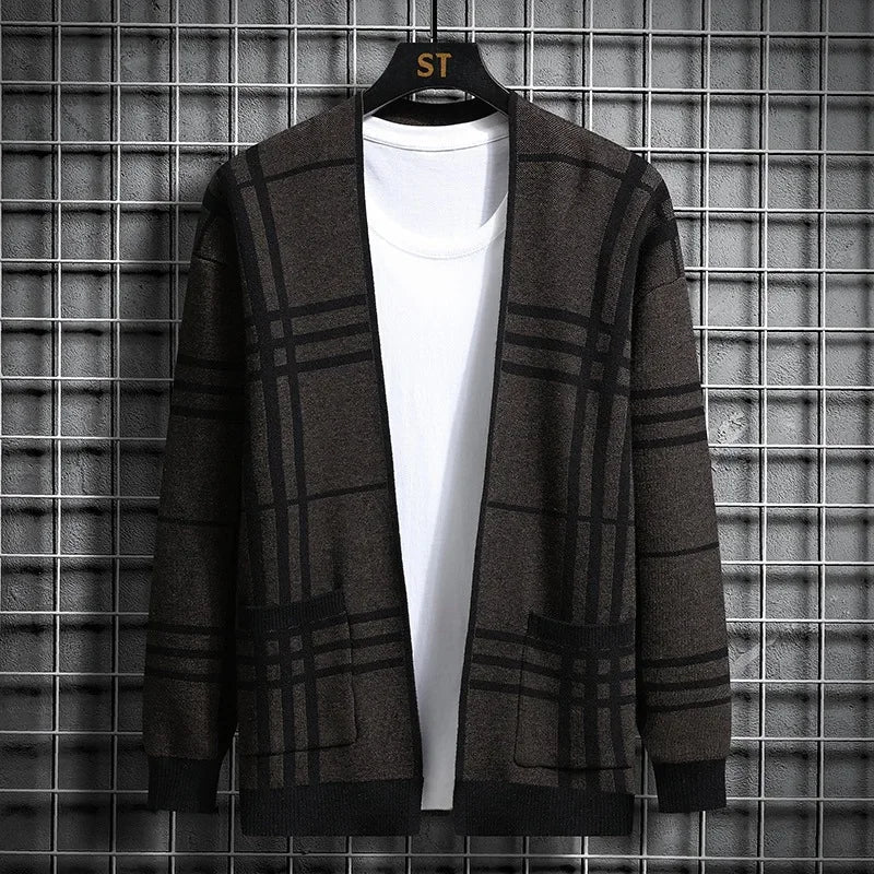 Men's Checked Cardigan | Open Front