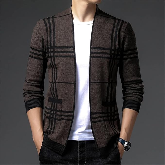 Men's Checked Cardigan | Open Front
