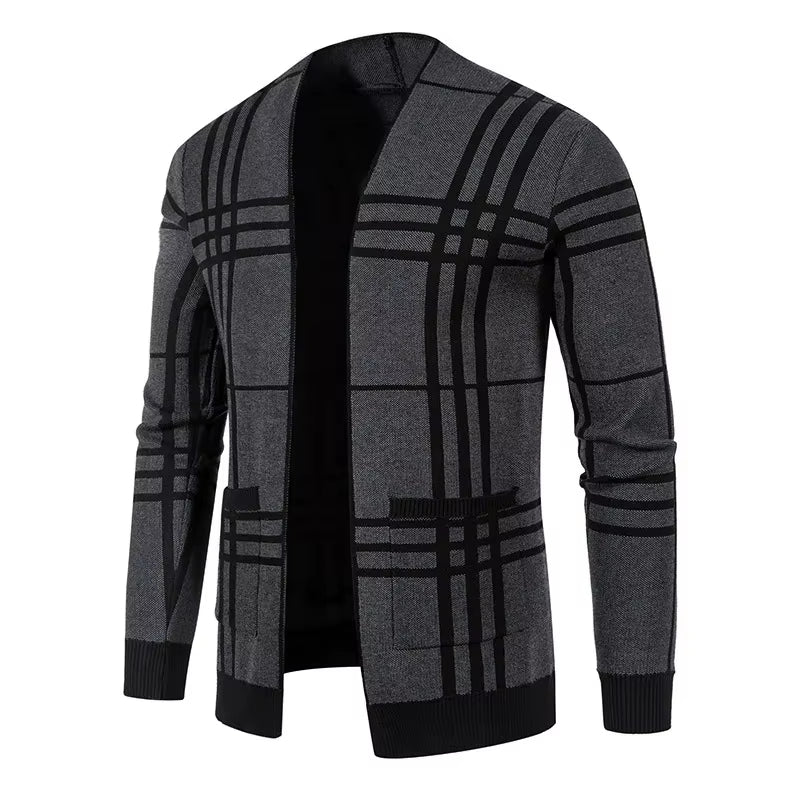 Men's Checked Cardigan | Open Front