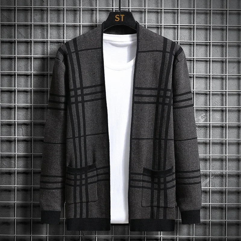 Men's Checked Cardigan | Open Front