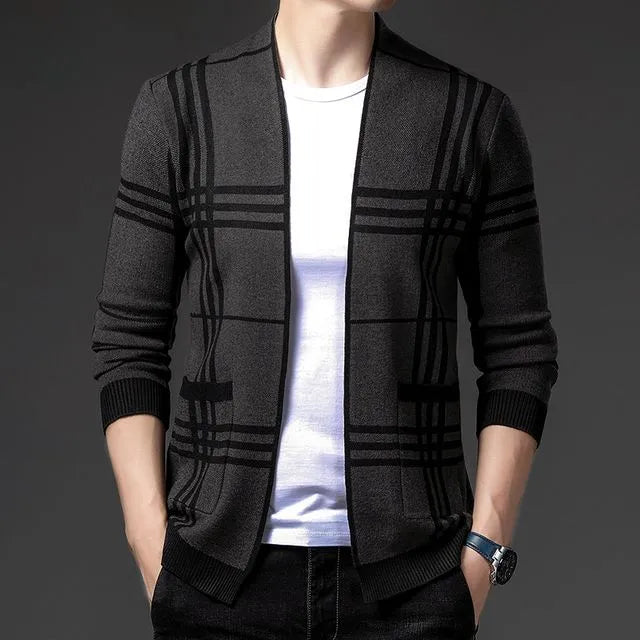 Men's Checked Cardigan | Open Front