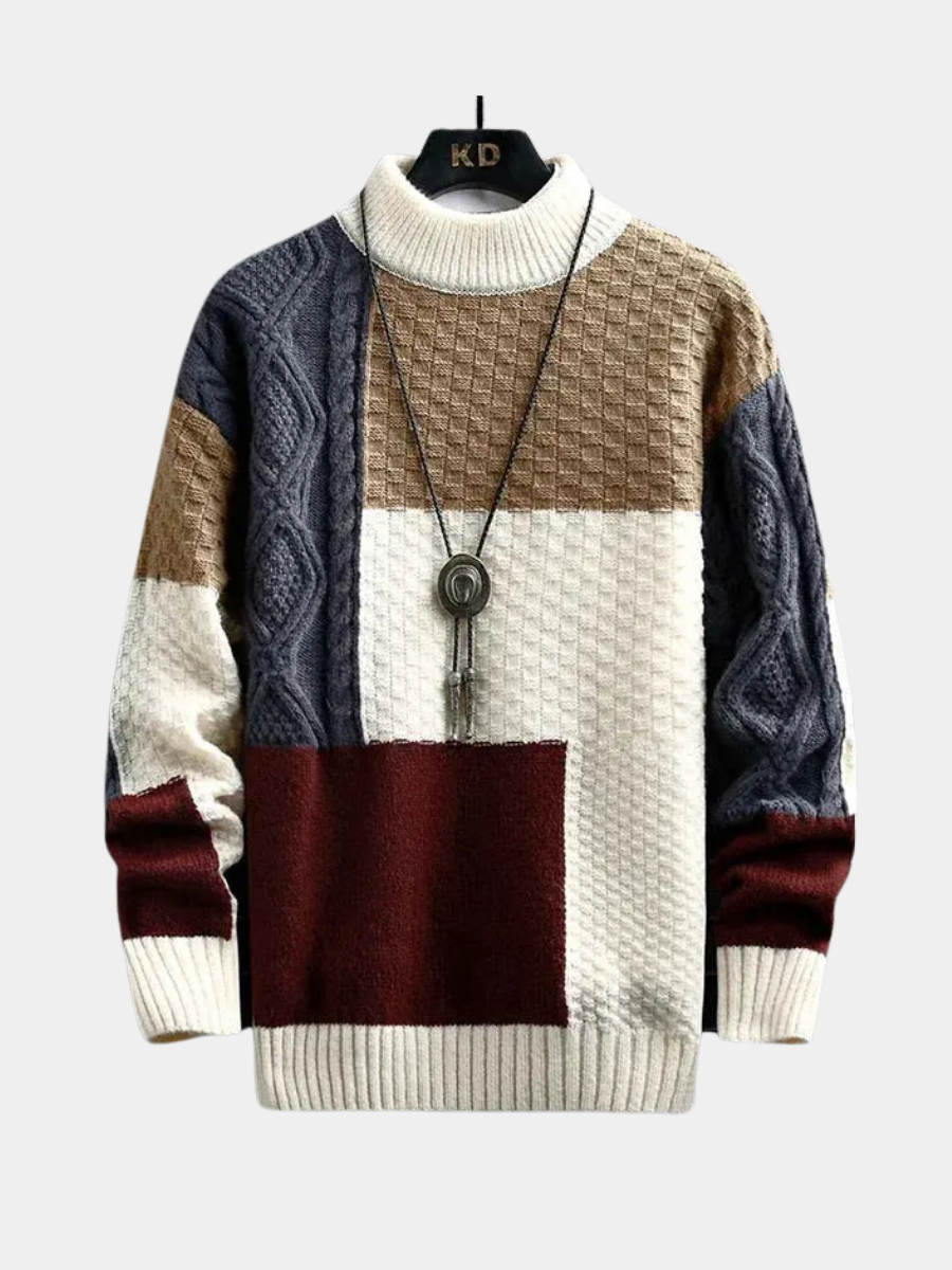 Men's Colour Block Cable Knit Jumper | Crew Neck