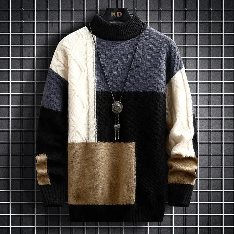 Men's Colour Block Cable Knit Jumper | Crew Neck