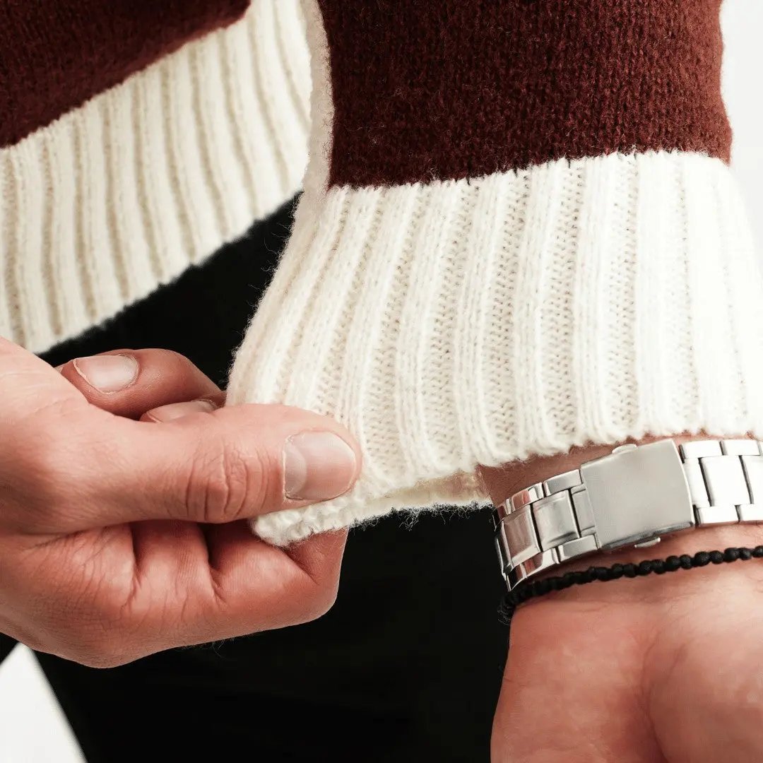 Men's Colour Block Cable Knit Jumper | Crew Neck