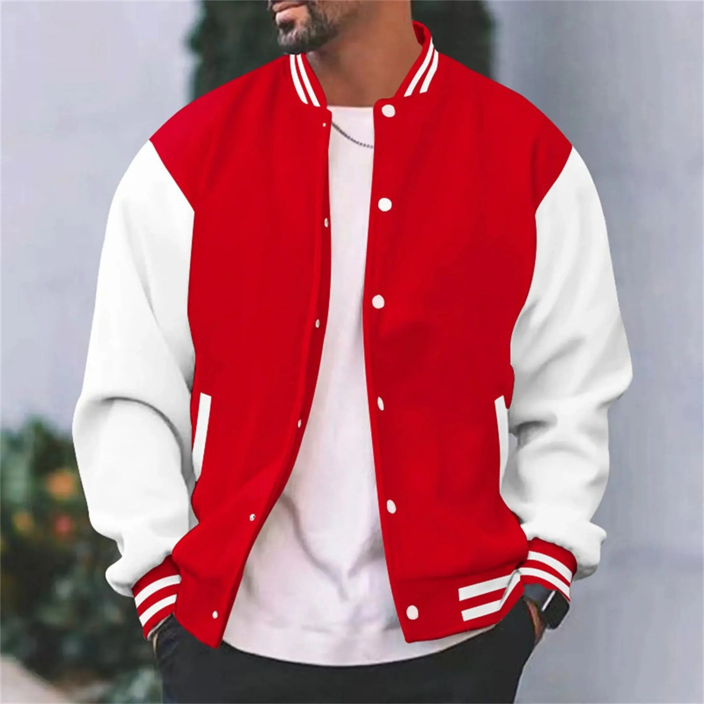 Men's Colour-Block Varsity Jacket | Snap Button