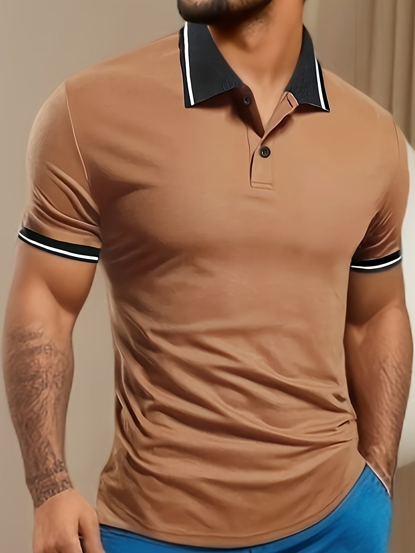 Men's Tipped Contrast Collar Polo Shirt | Short Sleeve