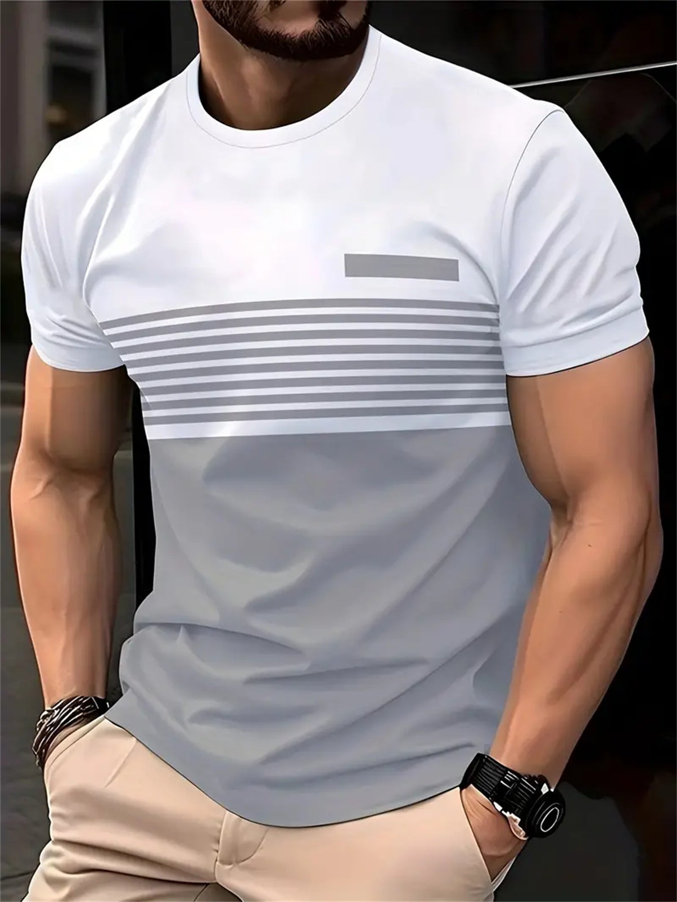 Men's Striped Crew Neck T- T-Shirt | Short Sleeve