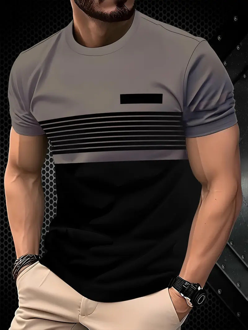 Men's Striped Crew Neck T- T-Shirt | Short Sleeve