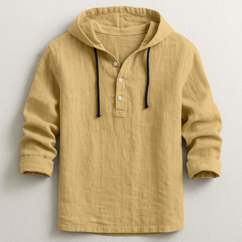 Men's Hooded Henley Shirt Hoodie | Long Sleeve