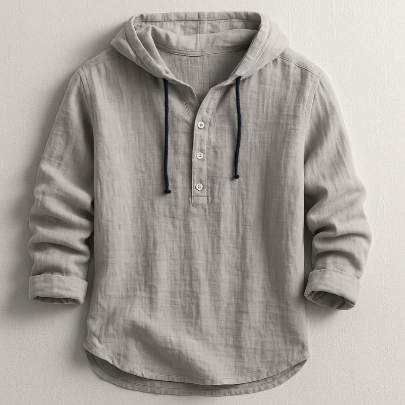 Men's Hooded Henley Shirt Hoodie | Long Sleeve