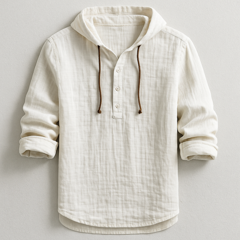 Men's Hooded Henley Shirt Hoodie | Long Sleeve
