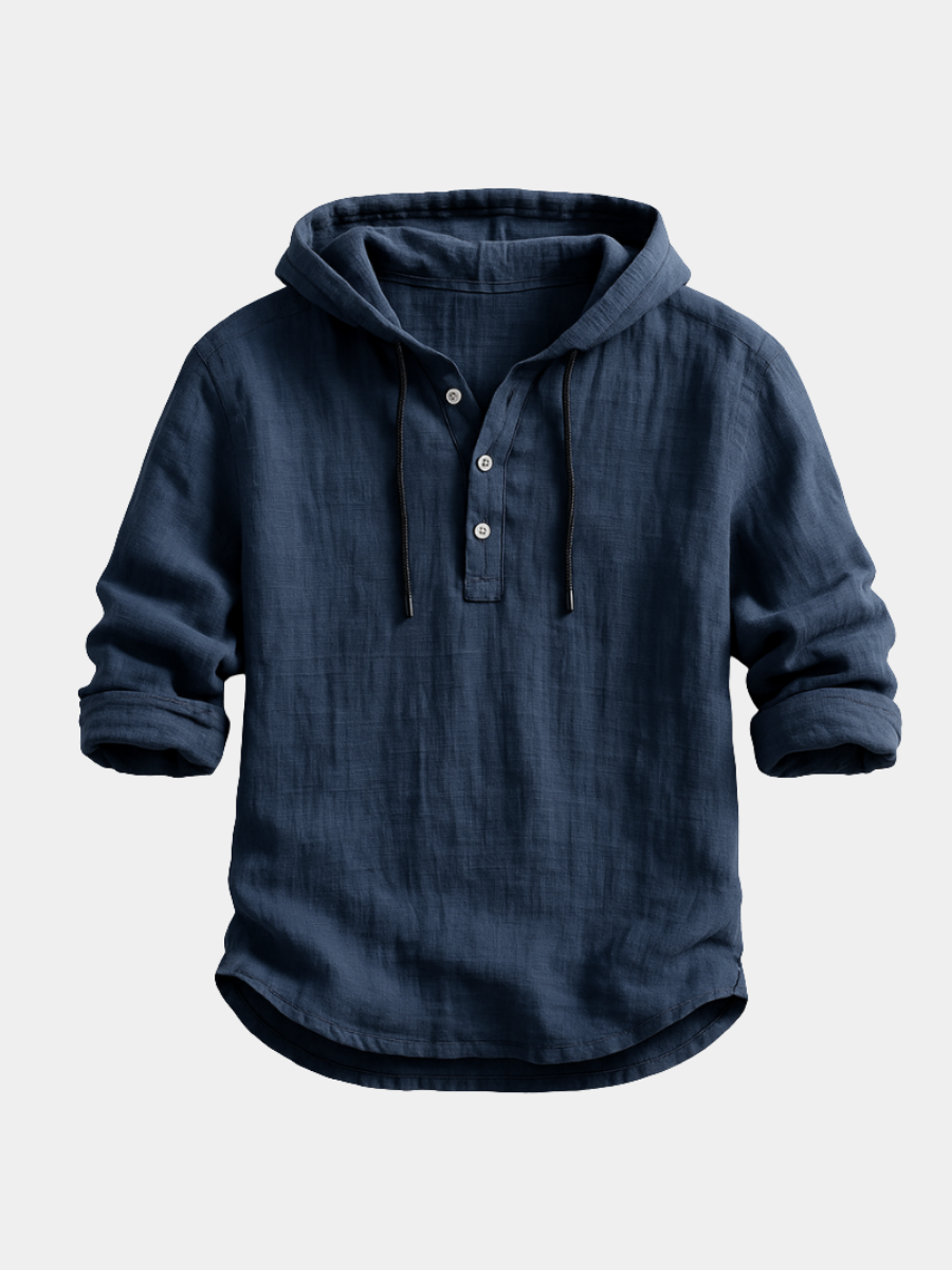 Men's Hooded Henley Shirt Hoodie | Long Sleeve