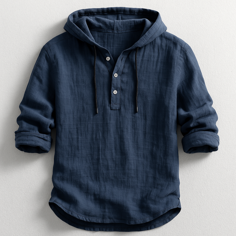 Men's Hooded Henley Shirt Hoodie | Long Sleeve