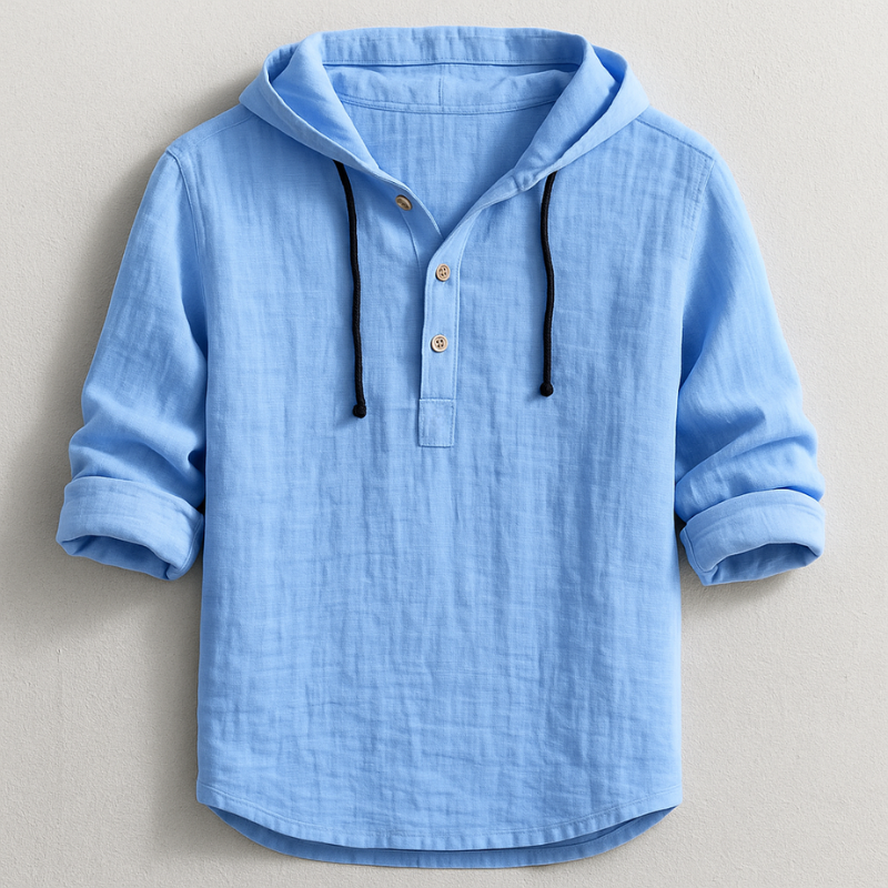 Men's Hooded Henley Shirt Hoodie | Long Sleeve
