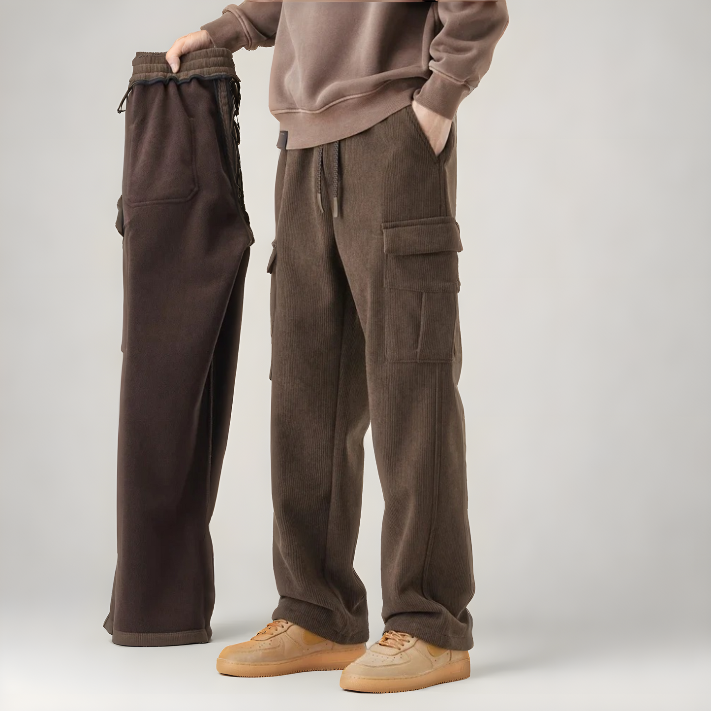 Men's Corduroy Cargo Trousers | Drawstring Waist