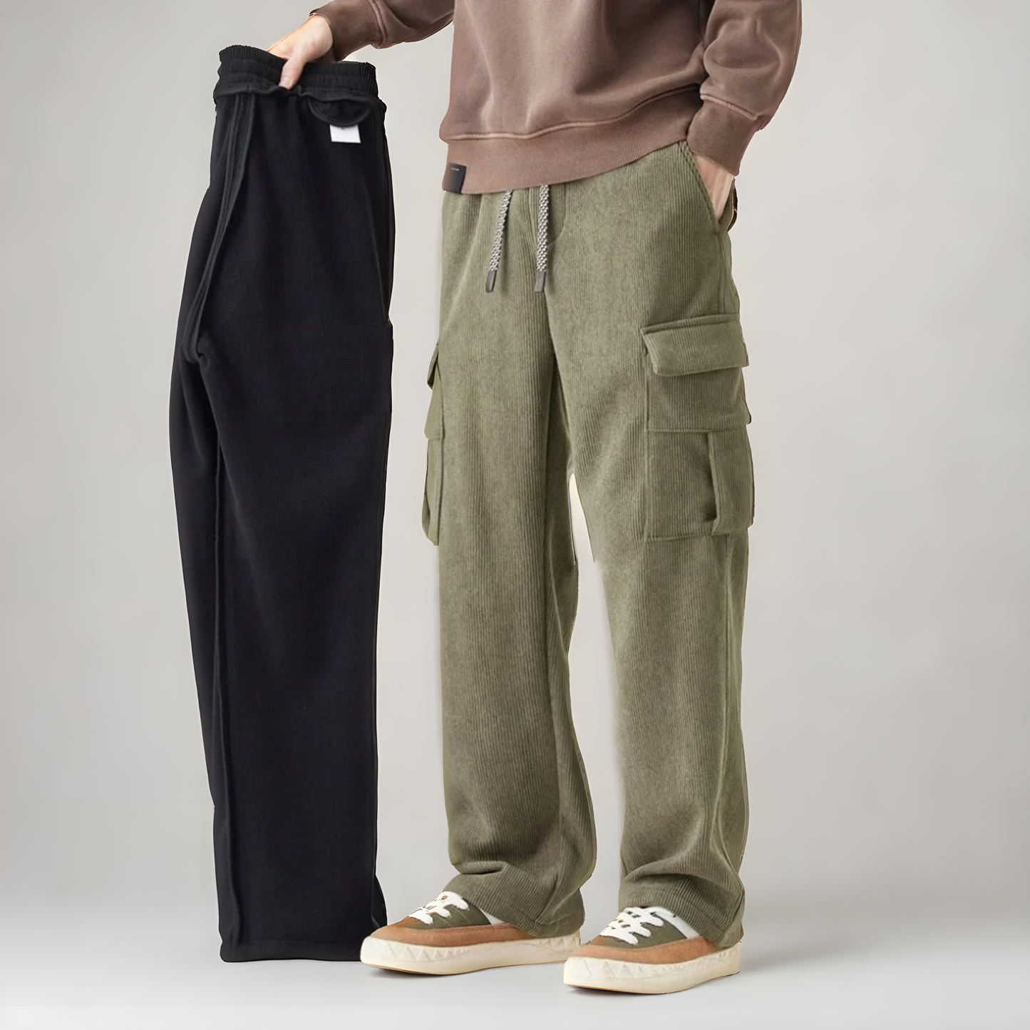 Men's Corduroy Cargo Trousers | Drawstring Waist