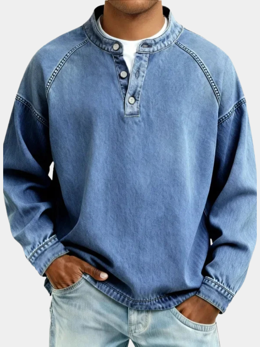 Men's Grandad Collar Henley Shirt | Long Sleeve